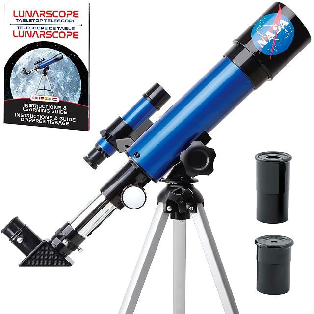 Blue Marble NASA lunar telescope on its tabletop tripod