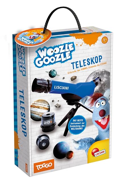Lisciani Woozle Goozle children’s telescope with its case and tabletop tripod