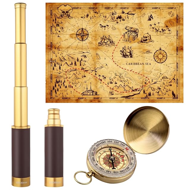 Ventisera pirate retro spyglass with compass and treasure map