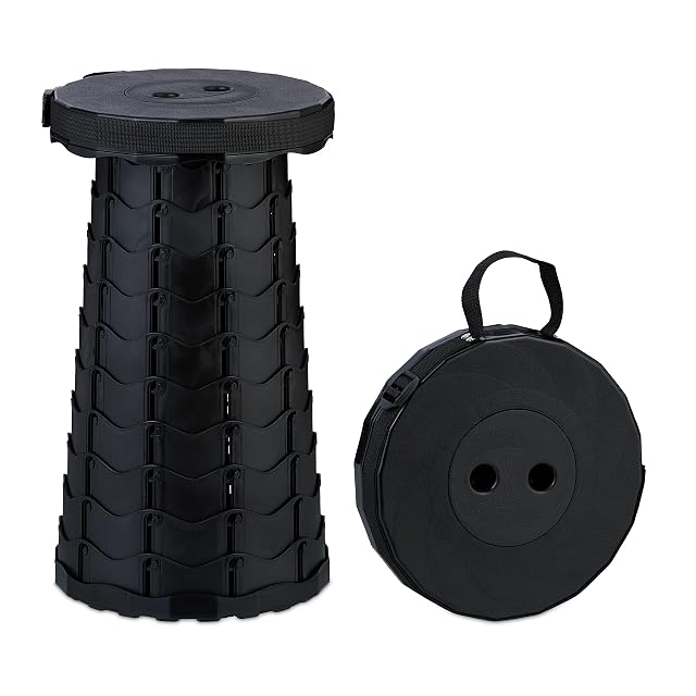 Relaxdays black telescoping stool folded and extended