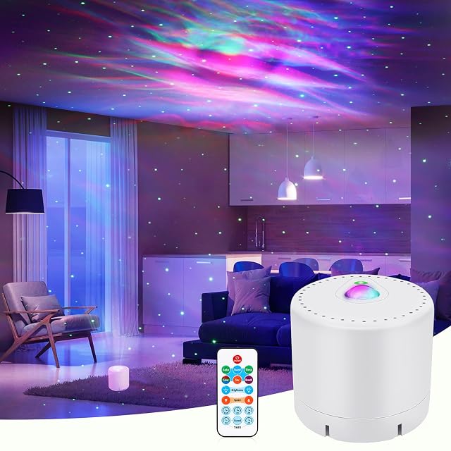 MHAZDZE SA200 star and aurora projector casting light on a ceiling
